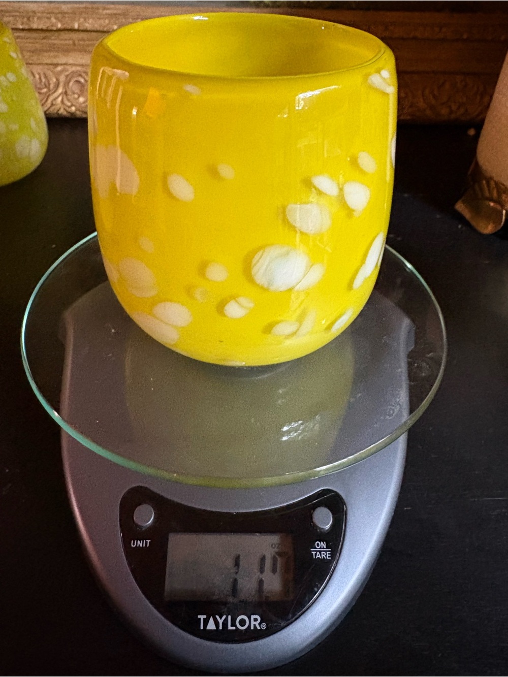 Set of 4 Yellow & White Confetti/Splatter Hand Blown Art Glass Tumblers 12oz Mex - Picture 7 of 7
